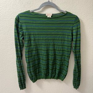 DEMYLEE NEW YORK Green Striped 100% Cotton Sweater Size S Nautical Layers